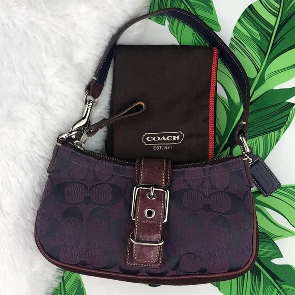Coach 1941 Authentic Signature Print Leather Suede Purple Mini Bag Vintage
